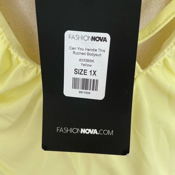 NWT Fashion Nova Can You Handle This Ruched yellow thong bodysuit suit size 1X - Picture 7 of 9